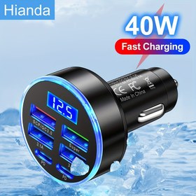 Resim Hianda 1pc 6'sı 1 Arada Hızlı Süper Araba Şarj Cihazı Evrensel Araç Telefon Şarj Cihazı Hızlı Şarj LED Ekran Arabalar için Akıllı Telefon Şarj 6 Port Telefon Adaptörü 