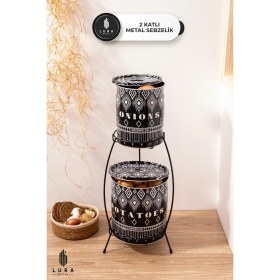 Resim Feyza Design 2 Katlı Siyah Metal Patates ve Soğan Sepeti, 18X66 Cm, Sebzelik 