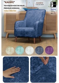 Resim Kadife Tekli Koltuk Örtüsü Lastikli Kanepe Örtüsü Lastikli Koltuk Örtüsü Koltuk Kılıfı Petrol-mavi 
