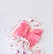 Resim Little Ya Ya Love Kız Bebek Ananas Desen Poplin Fırfır Salopet Bandana Set 