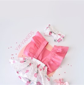 Resim Little Ya Ya Love Kız Bebek Ananas Desen Poplin Fırfır Salopet Bandana Set 