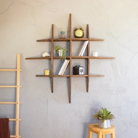 Resim Vogel Home Design Duvar Rafı Ahşap Oval Kesim Dekoratif Duvar Rafı Kitaplık Raf 