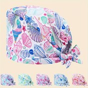 Resim Kadın Polyester Conch Desenli Scrub Cap - Hafif, Tek Kullanımlık, Anti-Karınca ve Toz Geçirmez Çalışma Şapkası Sağlık Profesyonelleri, Hemşireler ve Ev Temizliği için - Mavi, Pembe, Beyaz Renkli Seashell Tasarımı, Scrubs, Hastane Giyimleri, Eğlenceli Tasarım, Tek Kullanımlık Başlık 