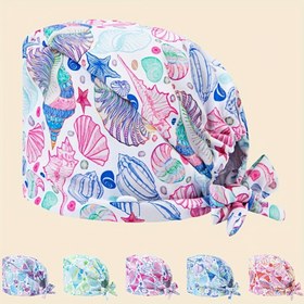 Resim Kadın Polyester Conch Desenli Scrub Cap - Hafif, Tek Kullanımlık, Anti-Karınca ve Toz Geçirmez Çalışma Şapkası Sağlık Profesyonelleri, Hemşireler ve Ev Temizliği için - Mavi, Pembe, Beyaz Renkli Seashell Tasarımı, Scrubs, Hastane Giyimleri, Eğlenceli Tasarım, Tek Kullanımlık Başlık 
