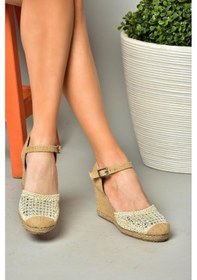 Resim Fox Shoes P241612040 Bej Taşlı Dolgu Topuklu Kadın Ayakkabı 