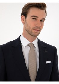 Resim Cacharel Lacivert Slim Fit Yün Karışımlı Mono Yaka Klasik Takım Elbise 