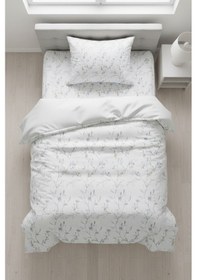 Resim Minimal Dal Desenli %100 Pamuk Tek Kişilik Nevresim Takımı Fermuarlı Beyaz 