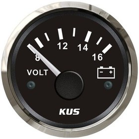 Resim KUS Voltmetre Göstergesi Siyah 12V 52 MM 