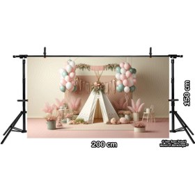 Resim Venspor Pastel Balonlar ve Çiçeklerle Süslenmiş Çadır Temalı Parti Arkaplanı, 200x150cm, Fon, Duvar Örtüsü 
