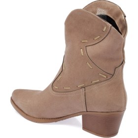 Resim Gdt Ayakkabı Vizon Renk Süet Kalın Topuk Kadın Kovboy Bot Vizon 