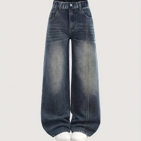 Resim Kızlar için Vintage Bol Koyu Renkli Kot Pantolon - Etkili ve Rahat Kot Pantolon, Aktif Küçük Kızlar için Günlük Giyim, Geniş Eğimli Cep ve Benzersiz Yama Tasarımları ile Yeni Bahar İçin İdeal, Üç Yaş ve Üstü Çocuklar İçin İdeal. 