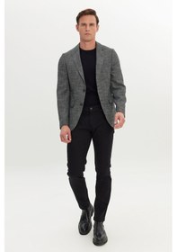 Resim AC&Co / Altınyıldız Classics Erkek Sıyah Beyaz Slim Fit Dar Kesim Kırlangıç Yaka Desenli Blazer Ceket Sıyah Beyaz 