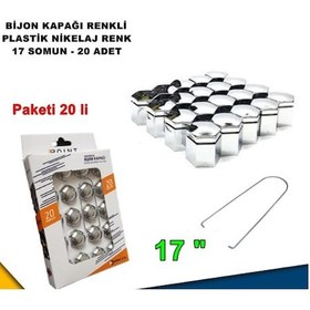 Resim Renkli Bijon Kapağı Plastik Nikelaj Renk Altıgen 17 Mm Bijon Uyumlu 20 Adet 