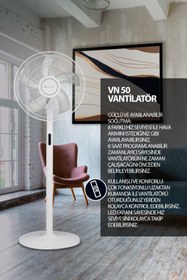 Resim Dijitsu VN50 3 Fonksiyonlu-5 Pervaneli Vantilatör 8 Hız Seviyeli Uzaktan Kumandalı Led Ekranlı 8 Saat Zaman Ayarı 