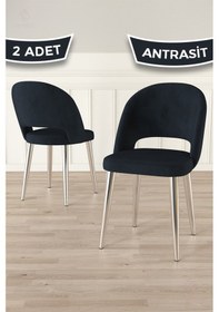 Resim Canisa Pane Serisi 2 Adet Antrasit Mutfak Sandalyesi Babyface Kumaş Krom Kaplama Ayak Antrasit Sandalye Krom Ayak 