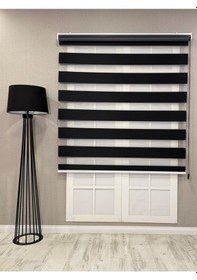 Resim Donatti Zebra Stor Geniş Plise Güneşlik Perde Siyah Siyah 