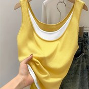 Resim Kadın Modası İki Tonlu Tank Üst - Sarı ve Beyaz, Kolsuz, Günlük Stil, Tüm Mevsimler İçin Çok Yönlü, Kolsuz Üst|Günlük Stil Üst|Çok Yönlü Üst 