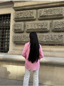 Resim WeShaya Pembe Oversize Kırışık %100 Polyester Gömlek Pembe 