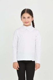 Resim Kız Çocuk Okul Dantel Yaka Tişört Beyaz 