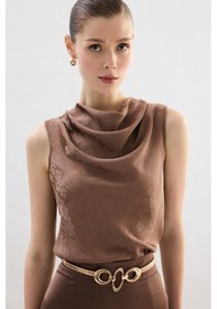 Resim Sateen Degaje Yaka Bluz - Vizon-136756 VİZON 