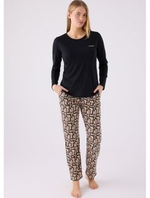 Resim Pierre Cardin 8891 Paris Kadın Yuvarlak Yaka Siyah Uzun Kol Pijama Takım 001 