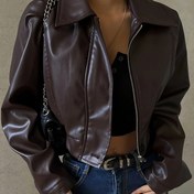 Resim Kadın Y2K Retro Fermuarlı Ceket - Uzun Kollu Rahat Crop Top, Turn- Yaka, Kahverengi Dış Giyim, Sonbahar İçin, Rahat Kıyafet İçin Çok Yönlü ve Şık, Sonbahar Modası, Yapılandırılmış Tasarım 