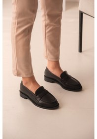 Resim Runa Siyah Deri İnce Taban 3cm Loafer Kadın Ayakkabı Siyah 