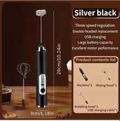 Resim Turcoshop11 Inlaid Silvery Black 2si1 Elektrikli Süt Köpürtücü Ve Yumurta Çırpıcı 3 Hızlı Usb Şarjlı El Blenderı Diğer 