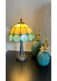 Resim Yüceeller Vitray Retro Abajur Masa Lambası El Yapımı Yeşil 