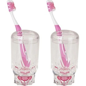 Resim 2 Adet Diş Fırçalık Kristal Damlalı Akrilik 7x7x14cm Banyo Seti Çok Renkli 