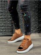 Resim KN Fashion Mp888 Bt Bağcıksız 3 Bant Lastikli Ortopedik Yüksek/kalın Taban Erkek Sneaker Taba 