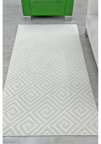 Resim Lüle Halı Delüx Kabartmalı Düz Renk Üstün Kalite De Kaymaz Tabanlı Yolluk Halı Beyaz 