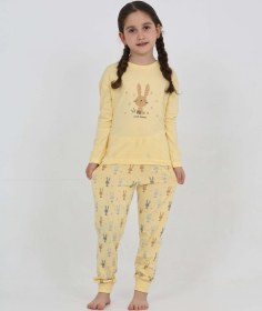 Resim Toontoy Kız Çocuk Tavşan Baskılı Pijama Takım Sarı 