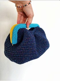 Resim Kemzey Handmade Parlak Tutmalı El Çantaları , El Yapımı Işıltılı Clutch, Örgü El Çantası Lacivert 