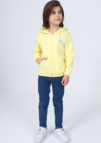 Resim Toontoy Erkek Çocuk Kapüşonlu Fermuarlı Cepli Düşük Omuz Baskılı Örme Hırka - 3 İplik Şardonsuz 