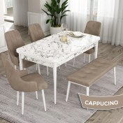 Resim Canisa Concept Eta Serisi 80 x 132 cm Açılabilir Mdf Mutfak Masa Takımı Beyaz Mermer Desen Masa 4 Sandalye ve 1 Bench 
