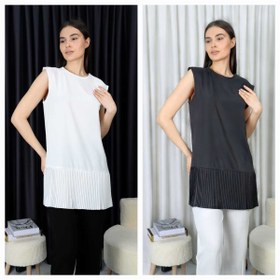 Resim Bienvenido Kadın Tesettür Kolsuz 2'li Paket Siyah Beyaz Piliseli Içlik Gömlek Tunik Bluz Pliseli Pileli 
