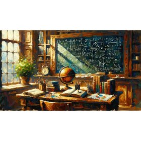 Resim Venspor Bilim ve Sanat: Kitaplar, Küre ve Kara Tahta Temalı Arkaplan - 200x150cm Fon Duvar Örtüsü 