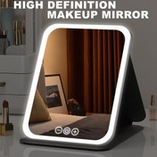 Resim Şarj Edilebilir LED Katlanabilir Makyaj Aynası, 3 Renk Işık, Ayarlanabilir Dokunmatik Ekran, USB Şarj ve Pil - Seyahat, Ev, Ofis, Makyaj Aynası, Modern Estetik, Şık Tasarım, Dayanıklı Plastik Çerçeve 