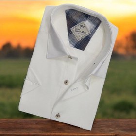 Resim Linen Keten Klasik Beyaz Kısa Kollu Erkek Gömlek Regular Kalıp -10083 Beyaz 