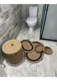 Resim Jüt Hasır 5li Banyo Seti - Siyah Çizgili Siyah 