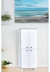 Resim İnci Portmanto Dolabı Beyaz 4 Kapaklı Raflı Çok Amaçlı Ayakkabılık 60x37x195 Cm 
