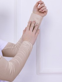 Resim Loggia Likralı Penye Kolluk Açık Bej - Pratik Kadın Tesettür Düz Namaz Kolluğu 1 Çift 40cm Viskon Hijab 
