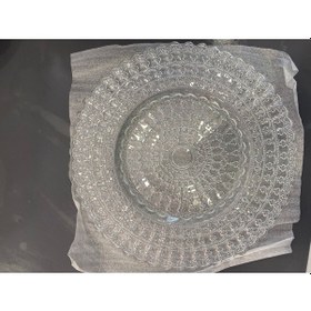 Resim 8 Li 33 Cm Şeffaf Desenli Cam Sunum Tabağı Seti Yuvarlak Servis Tabağı Supla Şeffaf 