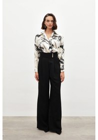 Resim Sateen Bel Detaylı Pantolon - Siyah 