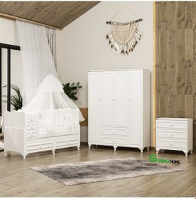 Resim Garaj Home Öykü Country 4 Kapaklı Bebek Odası Takımı Kombin Beyaz 