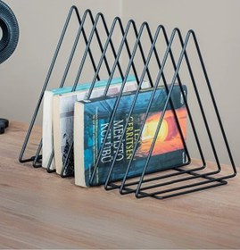 Resim nysamo Metal Üçgen Dergilik Kitaplık Plaklık Masa Üstü Çok Amaçlı Düzenleyici 