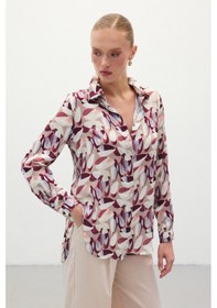 Resim Sateen Desenli Uzun Gömlek - Bordo-136127 Bordo 