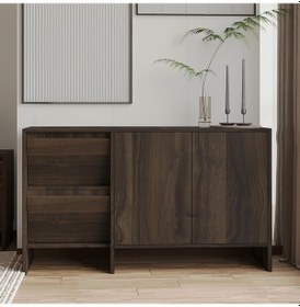 Resim Laris 130 Cm Modern Konsol 4 Kapaklı, Yüksek Ayaklı, Minimalist Tasarım Ceviz 