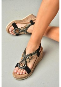Resim Fox Shoes Y274501609 Siyah Dolgu Tabanlı Kadın Sandalet 